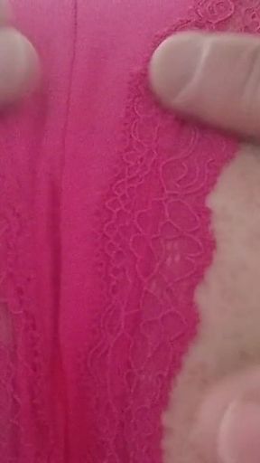 Crossdresser Striptease to Display New Pink Panties and Bra