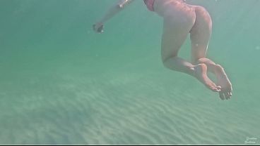 Amateur long legs perfect body girl'_s relaxing underwater swimming ASMR POV