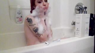 Red Haired Mom Takes A Bubble Bath-Tub and Shaves