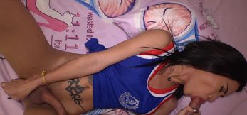 Homemade shemale teen relaxing on a BWC