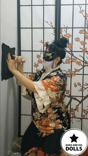 Asian doll cosplay Japanese geisha gloryhole w backstage tit fuck