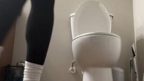 Post-Gym Bathroom Relief Sneakers Off & Feet Up Close Toilet humiliation pee foot fetish sock fetish sneakers toilet paper tissue stinky smelly socks
