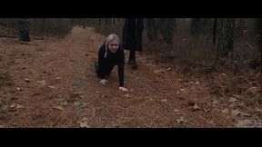 Two perverted men take MILF for a crawl into the woods
