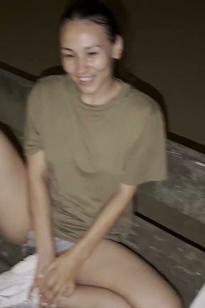 Outdoor Park Bench Fuck - Nighttime Blowjob and Cum on Face