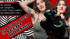 Manipulated into scent worship by your girlfriend - feel aroused as you sniff my stinky shoes and luscious armpits!