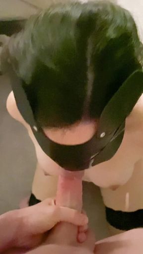 Emotional moment from "Horny handcuffed slut uses her throat to please her master and takes a load on her face"