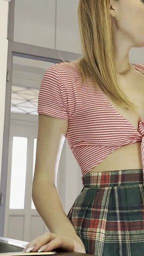 Must-see moment from &quot;Super hot beautiful new wife takes her g-string dental floss thong off under her mini college skirt&quot;