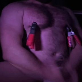 Hairy Hunk Pig - Nipple Clamps and massive balls