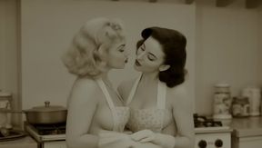 2 lesbians, 1950's housewife. blond and, video created by AI