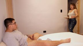 My stepdaughter catches me masturbating and volunteers to fuck