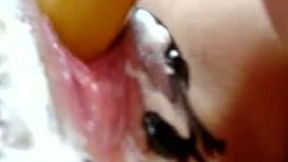 My lusty princess gets messy poking her cunny with banana