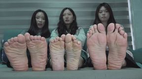 Ci Ci, Domi and Yi getting their feet tickled