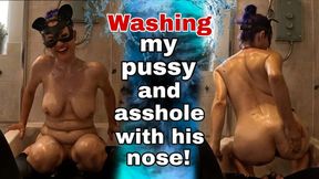 Training Zero Femdom Shower Piss Bathroom Slave - Washing my Pussy with his face! Real Homemade amateur MILF Wife FLR