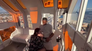 Hard core BBC riding in public in the Ferry Wheel of Barcelona ends up in accidental creampie