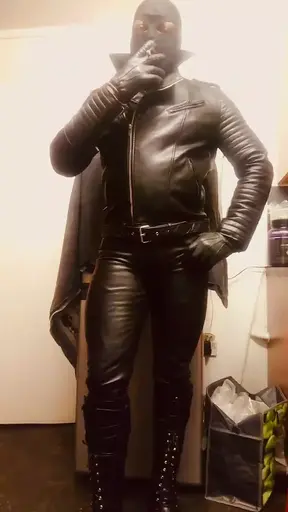 Black Leather Mature Muscle Flex & Nipple Play