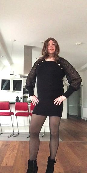 Nicki-Crossdress sexy black Dress, Tights and High-Heels