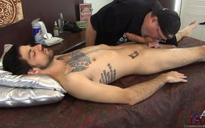 Tattooed Leeroy Eats Ass on POV Steamy Massage