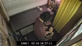 Security Cam Catches Tiny Asian Giving a BIG Cock Blowjob