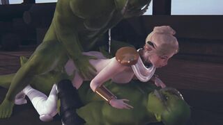 2 orcs staged a double penetration inside a adorable elf