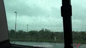 Rainy day help us to get naive brunette to car and fuck her