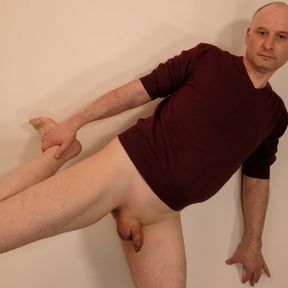 Kudoslong in just a jumper posing showing his uncut shaved flaccid penis