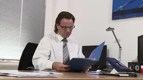 Pretty blonde applies for the job and gets the boss fucked and sucked