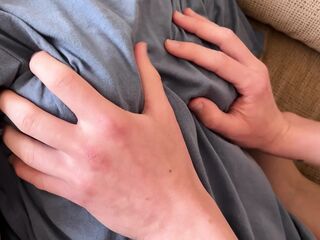 My lascivious stepsister let me cum on her teen breasts, delicate tugjob