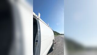 Checking why back camper door rattling. Side of the road. Nude.