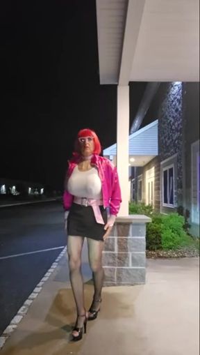 DeeDeeSlut69 - Black Skirt Whte Shirt in Heels