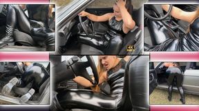 Sexy Latex Girl in Leather Boots Cranking BMW E30 4K - Ass Worship - Pedal Pumping - Broken Car - Foot Fetish - Juicy Ass - Nylon Clothing - Retro Car - Starter - Girl Starts Car - Revving - Leather Clothing