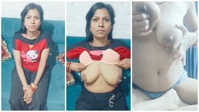 Single girl playing with her huge boobs