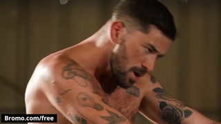 BROMO - Tattooed Criminal Chris Damned Bends Sexy Nate Grimes Over And Fists His Tight Ass