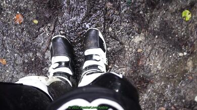 Biker in leather suit fucks with muddy MX boots