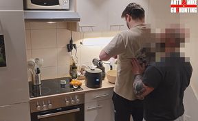 Straight Curious Guy Steven First Time Getting Fucked Bareback After Mutual Blowjob in the Kitchen