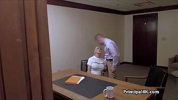 Blowjob seduction by a mature, curvaceous educator in a private&#x1F92B; office setting.