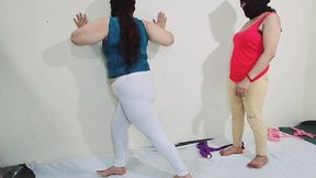 big boobs indian bbw aunty shows her big ass in tight trouser during hot excercise, fitness series- netu and hubby