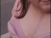 Chub Sissy Walks Outside in Bra and Skirt!