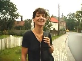 Brunette mature jizzed on tits after sucking old mans dick