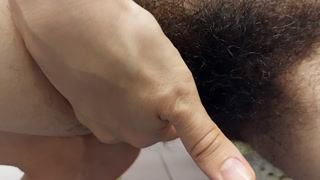 Hot wife fingers her hairy pussy. Sexy brunette hair pussy, big ass, big tits