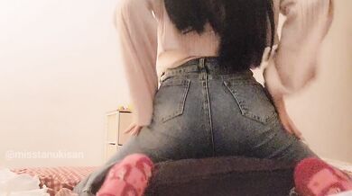 Petite Asian girl dry humps panties soaked until cum mess