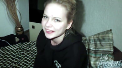 Young blonde teen from Croatia takes every inch deep in her throat during late night encounter