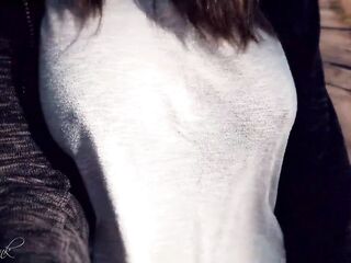 Bouncing Melons in Shirt While Walking (Braless)
