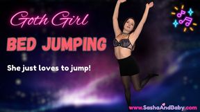 Bed Jumping - Goth Girl Bed Jumping in Tights - Nylons - Black Stockings - Lingerie - Heavy Breathing - Fitness Girl - Perfect - Amazing - Bouncing