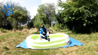 Cyclist Pup in Pool - Cooling down and Fumbling off