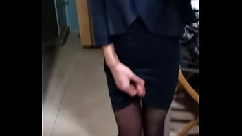 crossdresser office lady handjob