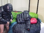 Cum my Shiny nylon jacket Overfilled