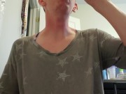 Sissy drinking own piss from cup.