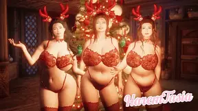 Seductive girl gives naughtiest blowjobs under the Christmas tree