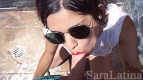 Hot Blowjob with Wet T-shirt Action