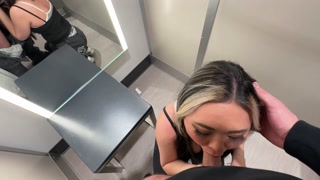 Risky Quickie With Asian in Target Dressing Room Ends With Creampie